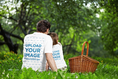 T-Shirt Mockup of a Dad Enjoying a Picnic with His Little Boy