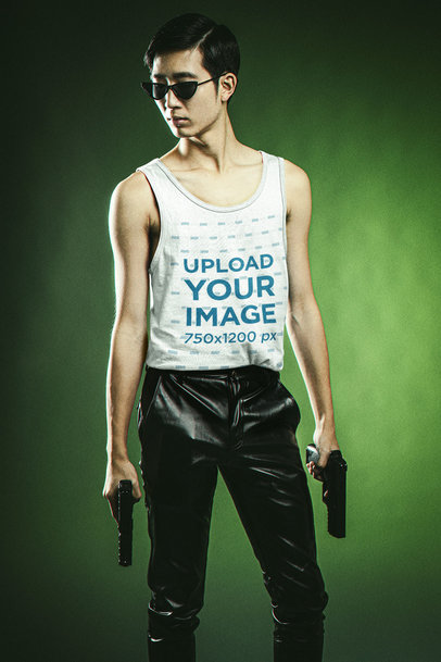 Tank Top Mockup of a Man with Dark Sunglasses and Toy Guns M20680