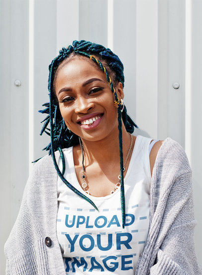 Tank Top Mockup of a Smiling Woman with Blue-Dyed Braids m20336-r-el2