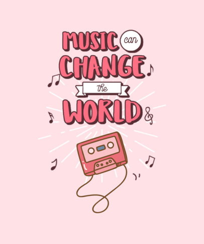 Illustrated T-Shirt Design Template with a Cassette Graphic