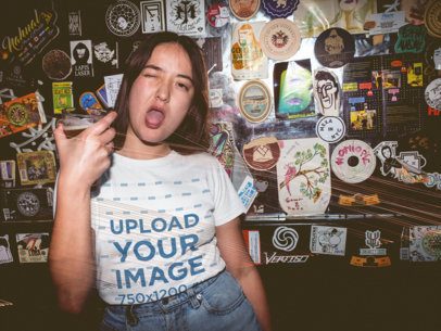 Woman Rocking the Night Wearing a T-Shirt Mockup at the Bar