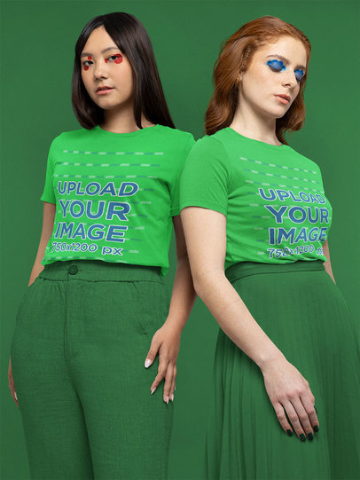 Bella Canvas Tee Mockup of Two Women Wearing Graphic Eye Makeup