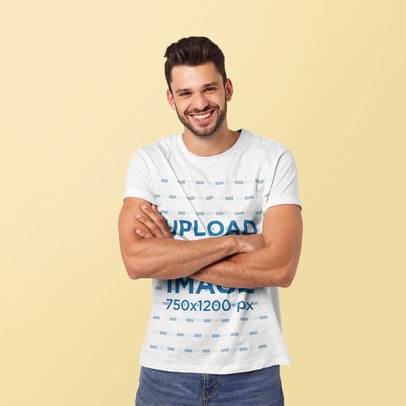 T-Shirt Mockup Featuring a Happy Bearded Man Posing With His Arms Crossed