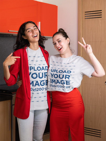 T-Shirt Mockup Featuring Two Happy Friends Celebrating Valentine's Day
