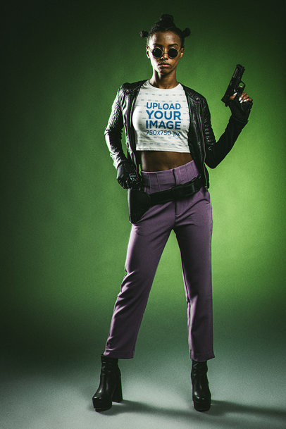 The Matrix-Inspired Mockup of a Woman Wearing a Bella Canvas Crop Top
