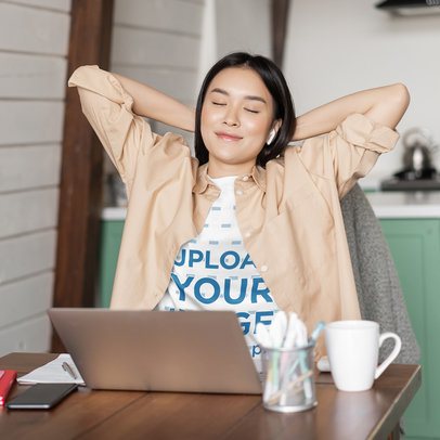Oversized T-Shirt Mockup Featuring a Happy Young Woman Taking a Break m20708-r-el2