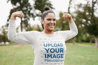 Heathered Long Sleeve Tee Mockup Featuring a Strong Woman m19831-r-el2