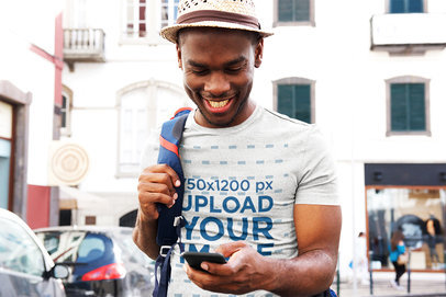 T-Shirt Mockup of an Excited Man Traveling