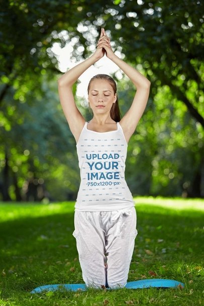 Tank Top Mockup of a Woman Doing Yoga at an Open Garden m20152-r-el2
