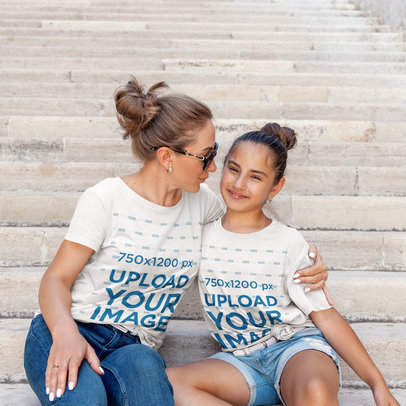 T-Shirt Mockup of a Woman With Her Daughter