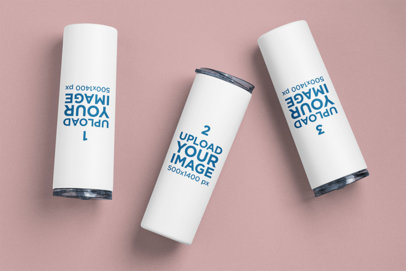 Mockup of Three Skinny Tumblers in Different Positions Over a Colorful Background m21481