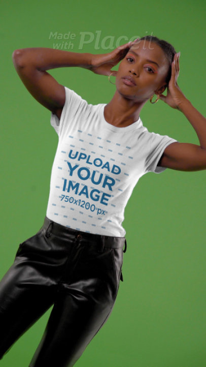 T-Shirt Video of a Woman Wearing Bold Makeup and Leather Pants