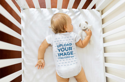 Onesie Mockup Featuring a Baby Sleeping on a Crib m21186-r-el2