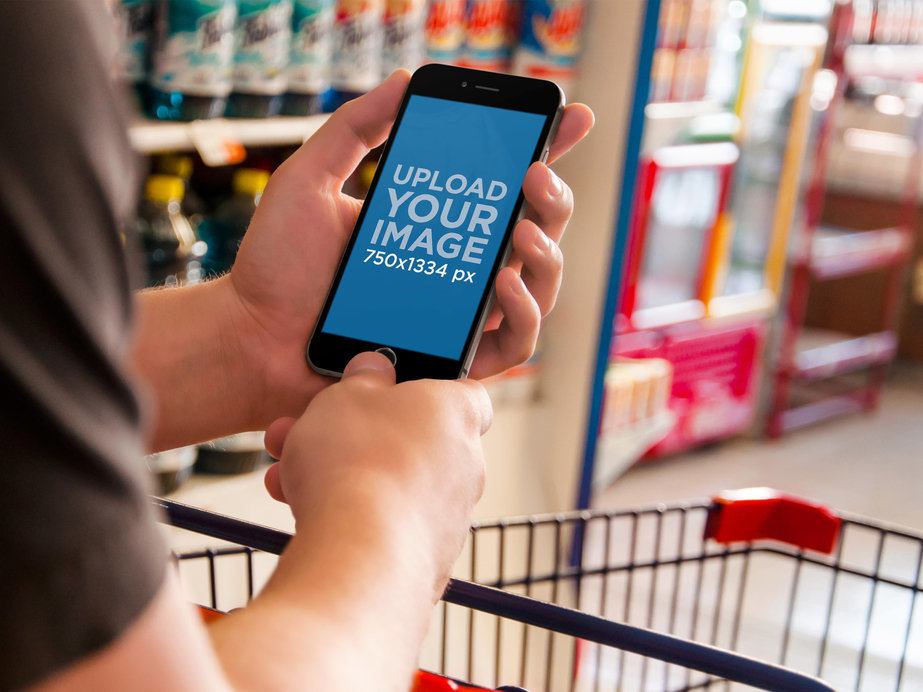 Mockup of an iPhone 6 Being Used at a Grocery Store