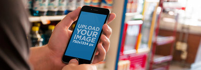Wide Mockup of an iPhone 6 at a Grocery Store