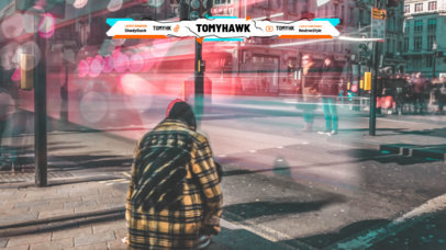 Twitch Overlay Template Featuring Social Media Icons and Colored Shapes