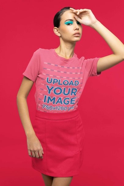 Monochromatic Mockup of a Woman Wearing a Trendy Outfit with a Tee m21303