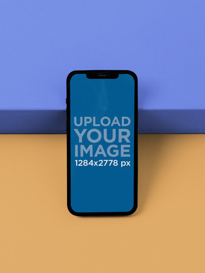 Digital Mockup of an iPhone 12 Pro Max in Portrait Position in a Minimalist Setting