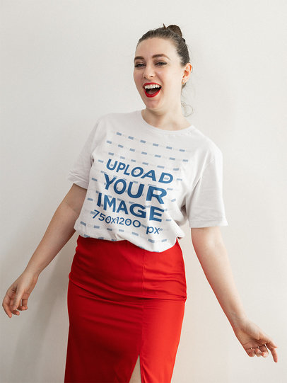 T-Shirt Mockup of a Happy Woman Posing with Her Valentine's Day Outfi