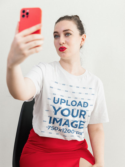 T-Shirt Mockup of a Woman Taking a Selfie with Her Valentine's Day Outfit m21003