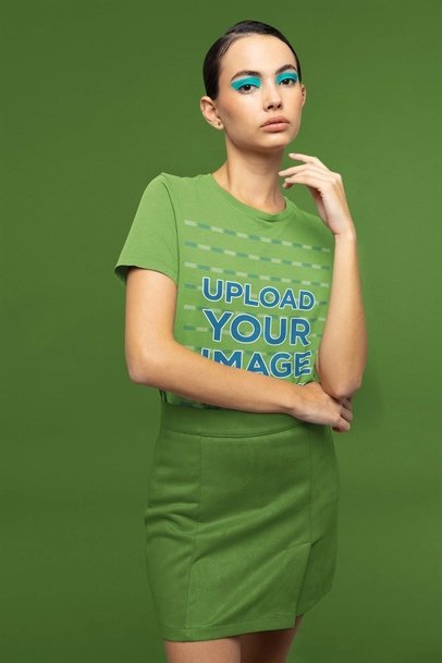 T-Shirt Mockup Featuring a Woman with Euphoria-Inspired Eye Makeup