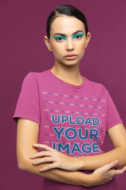 Bella Canvas T-Shirt Mockup of a Woman with Euphoria-Inspired Makeup