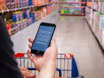 Mockup of a Black iPhone 6 at the Supermarket