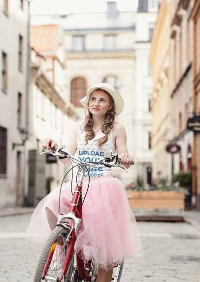 Tank Top Mockup of a Woman With a Tutu Riding a Bike