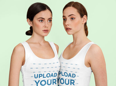 Tank Top Mockup Featuring Two Women Posing in a Studio