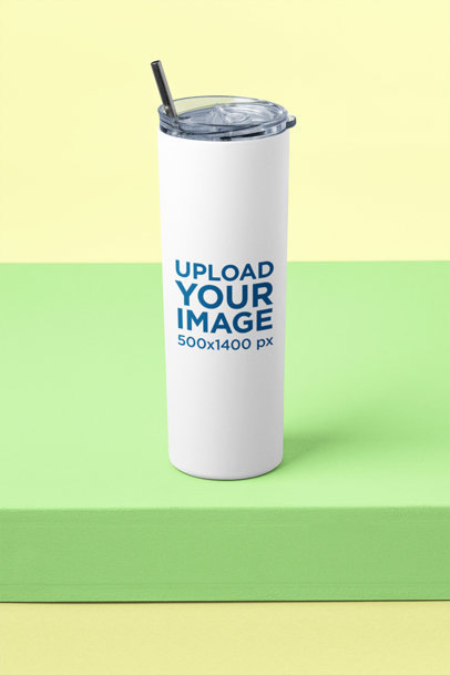 Mockup of a Skinny Tumbler in a Colorful Setting