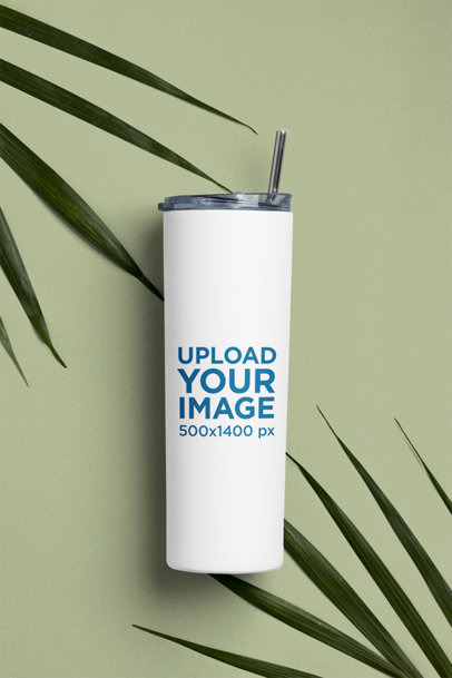 Mockup of a Skinny Tumbler Featuring Palm Leaves