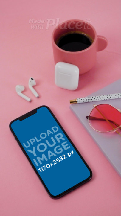 iPhone 12 Pro Max Video Featuring a Pair of Earbuds and a Cup of Coffee 4749v