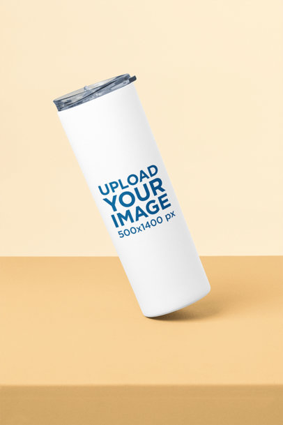 Mockup of a Skinny Tumbler Falling to the Left m21486