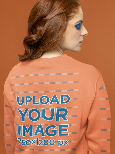 Back-View Mockup of a Woman With Graphic Makeup Wearing a Sweatshirt