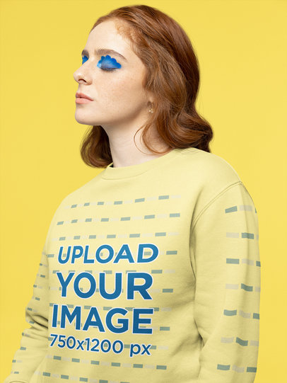 Sweatshirt Mockup Featuring a Woman with Euphoria-Inspired Makeup