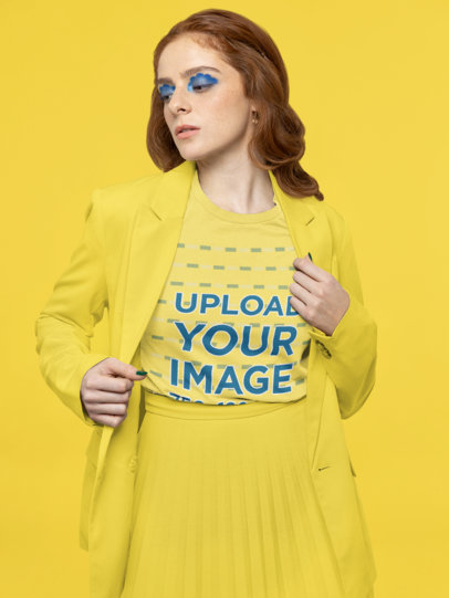 Bella Canvas T-Shirt Mockup of an Elegant Woman in a Studio