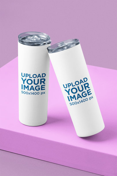 Mockup of a Skinny Tumbler Leaning on Another One m21485
