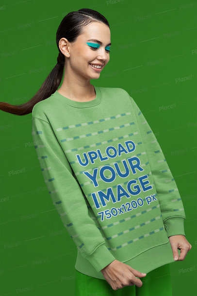 Mockup of a Woman With Cool Makeup Wearing a Sweatshirt With Customizable Sleeves