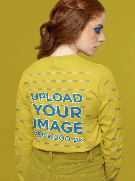 Back View Mockup of a Woman With Euphoria-Inspired Makeup Wearing a Long Sleeve Tee 