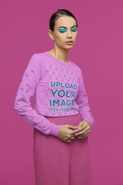 Bella Canvas Long Sleeve Tee Mockup Featuring a Woman With Euphoria-Inspired Makeup