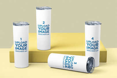 Mockup Featuring Four Customizable Skinny Tumblers