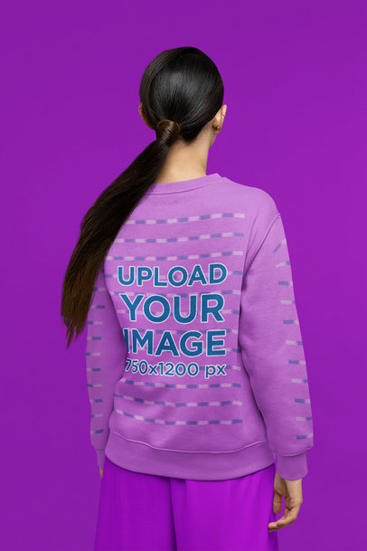 Back-View Mockup of a Woman Wearing a Sweatshirt With Customizable Sleeves