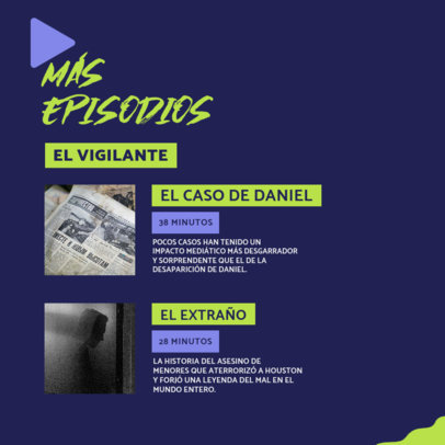 Instagram Post Design Creator for a True Crime Podcast Featuring Text in Spanish
