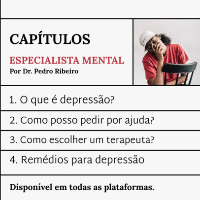 Psychology-Themed Instagram Post Template for a Brazilian Podcast's Episode List