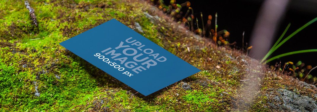 Print Design Mockup, Wide Shot of Business Card Laying on a Bed of Moss