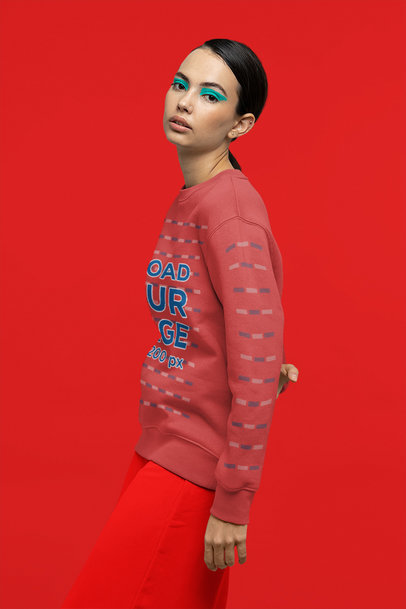 Mockup of a Woman With Euphoria-Inspired Makeup Wearing a Sweatshirt With Customizable Sleeves 