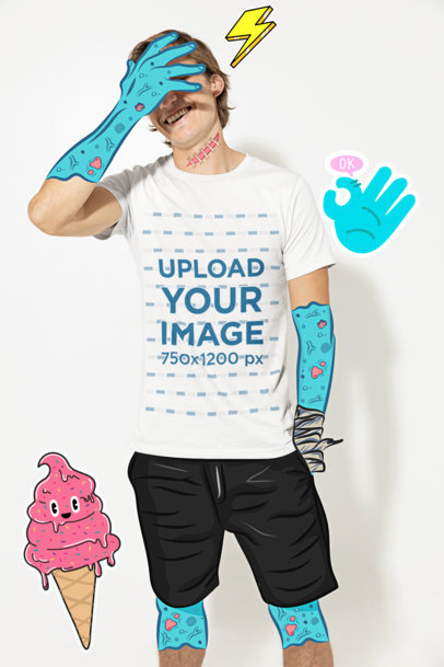 Bella Canvas T-Shirt Mockup of a Man With Zombie-LIke Illustrations