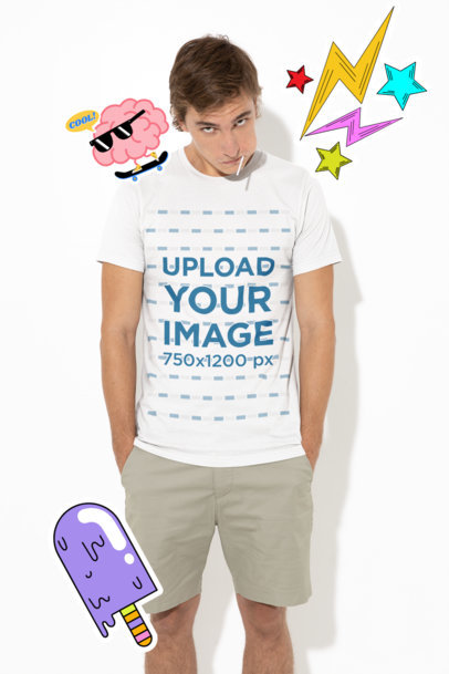 T-Shirt Mockup of a Young Man Posing with a Lollipop in His Mouth M15177