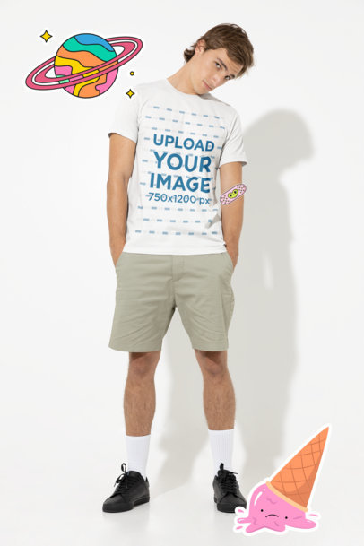 T-Shirt Mockup of a Young Man Surrounded by Customizable Stickers