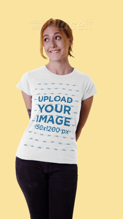 T-Shirt Video Featuring a Young Woman Doing Funny Faces at a Studio